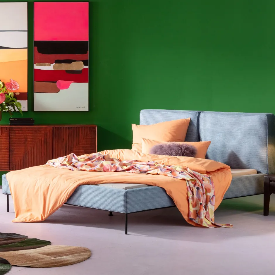 KARE Bett East Side Cord Blau 160x200cm