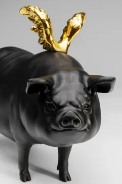 KARE Deko Figur Flying Pig Schwarz 21cm