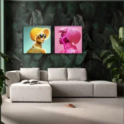 KARE Gerahmtes Bild Sun Hat Woman Gelb LED 80x80cm