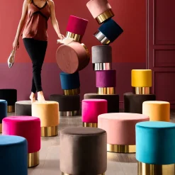 KARE Hocker Cherry Schwarz Brass Ø35cm