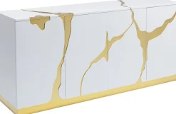 KARE Sideboard Cracked Weiß Gold 165x80cm